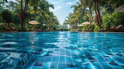 outdoor pool at the hotel in summer with nobody