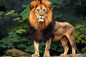 King of the Jungle: Majestic Lion Wildlife Predator Vector Illustration