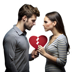 Couple holding broken heart signifying end of relationship