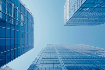 Serene Blue Sky Over Modern Urban Giants: Glass Facades