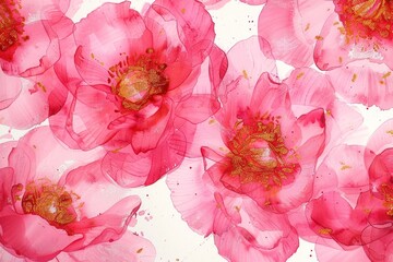 Pink peony pattern geranium blossom anemone. - obrazy, fototapety, plakaty