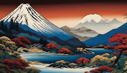 富士山の浮世絵風壁紙