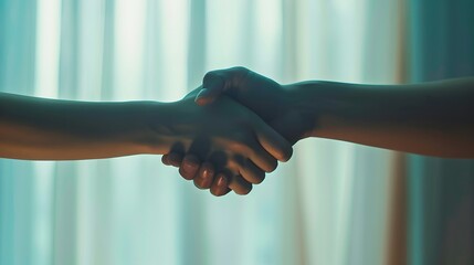 Two person shaking hand in the room peace concept