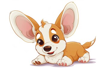 Playful Puppy Love: Isolated Cartoon Puppy with Large Ears - Vector Illustration for Children's Joy