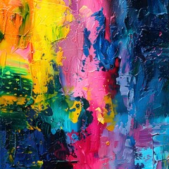 Vibrant splashes of color converge and intertwine on the canvas, forming a modern abstract...