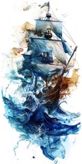 Watercolor illustration white background dynamic composition digital art fantasy concept