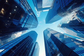 Fototapeta na wymiar Blue Horizon: Shimmering Skyscrapers of the Futuristic City