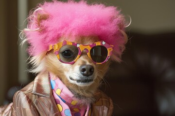 Snazzy Dog: Pink Afro, Suit, Shades - Fashion Statement