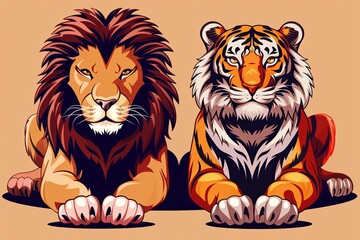 Vector Wildcat Power: Stylized Lion and Tiger Mascot Illustration