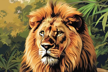 Regal Wildlife Art: Stylized Lion Edition - Vector Illustration of Nature's Sovereign Majesty