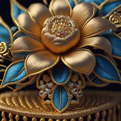 broche en broderie avec une fleur et de l'or 