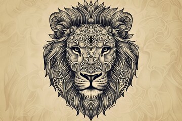 Predator's Pride: Tattoo-Style Lion Head Vector Art with Intricate Details