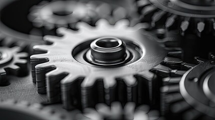 A close up of a gear. The gear is black and has a shiny surface