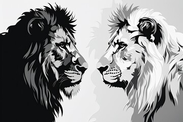 Vector Art: Majestic Black and White Lion King - Wildlife Sovereign Power