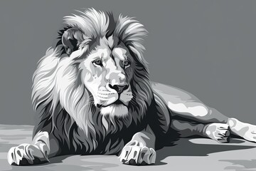 Regal Lion Strength: Monochrome Vector Art Depicting Majestic Dominance