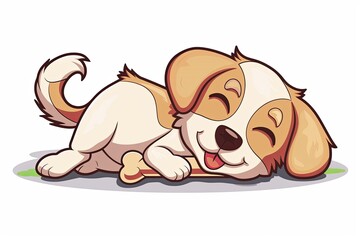 Tranquil Pet Dog with Bone: Serene Vector Cartoon Isolated for a Peaceful Scene of Love and Fun