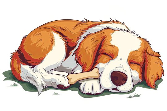 Tranquil Pet Dog Cartoon with Bone - Vector Illustration for Children's Art