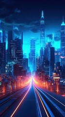 Obraz premium Neon Futuristic Cyberpunk Cityscape in blue cityscape architecture futuristic.