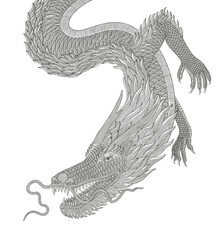 Japanese dragon vector vintage engraving drawing style illustration