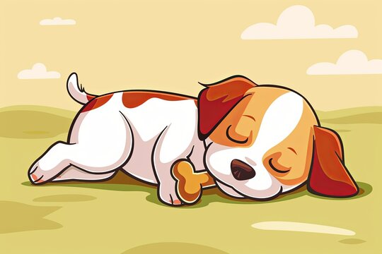 Tranquil Pet Dog with Bone - Vector Cartoon Illustration for Kids' Fun and Love