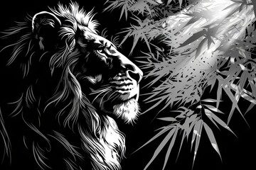 Powerful Nature: Vector Silhouette of Lion King - Black & White Feline Elegance