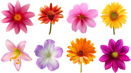 A collection of several types of Flowers on a transparent background.