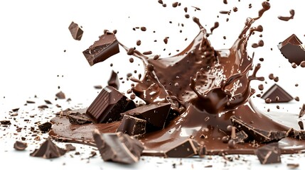 Fototapeta premium chocolate splash closeup isolated on white background. splashing chocolate