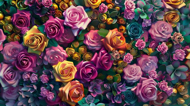 Colorful roses background with copy space for text. Vintage tone.