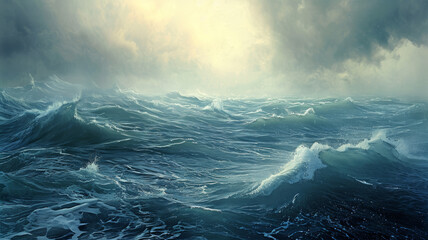 Ocean waves and stormy weather. Rough seas.