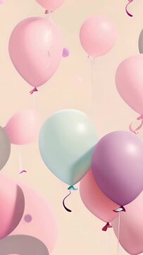 Dreamy phone wallpaper with floating pastel-colored balloons in a subtle animation, drifting across a light pink background, perfect for adding a whimsical and airy feel to the phone's screen 