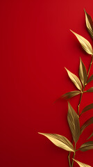 Red background, golden bamboo leaves