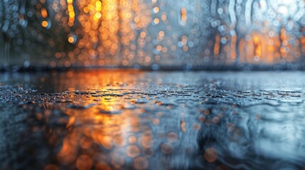 Rain falling down onto the ground in a steady downpour