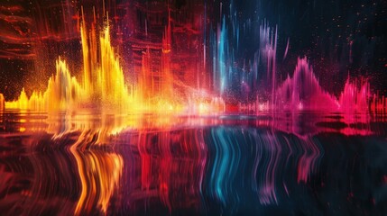 sound waves explosion, bright colors, backlight