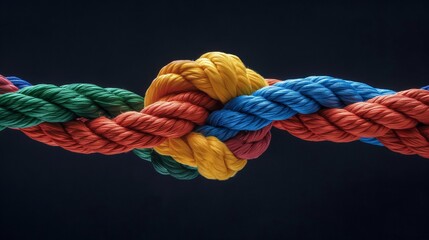 Vivid close-up of colorful rope knots, presenting a lively and textured abstract background