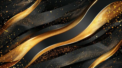 Opulent Lines: Gold and Black Stripes Abstract Template
