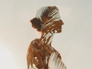 Ethereal double exposure portraits blending human profiles with natural landscapes, creating a dreamlike fusion
