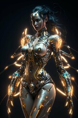 Anime cyborg lady with glowing armor
