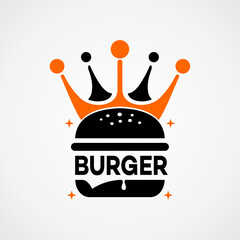 Burger with crown icon logo concept logo design vector illustration