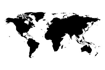 Black world map isolated on a transparent background.