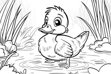 Cute duck cartoon coloring page illustration vector. For kids coloring book.