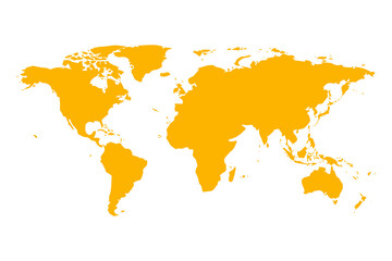 Yellow world map isolated on a transparent background.