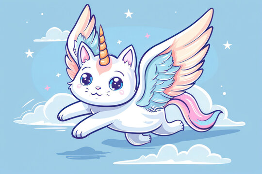 Cute flying cat unicorn.