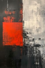 Bold abstract art with dramatic black, red, and white strokes evokes a strong emotional response