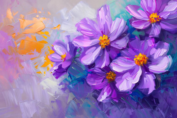 Abstract colorful oil painting purple cosmos flower, rhododendron flowers.