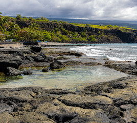 Tide Pools on The Volcanic Shoreline of Kauhako Bay at Ho'okena Beach Park, Captain Cook, Hawaii...