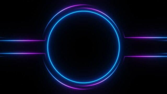 Circle neon frame with blue and purple lines animation