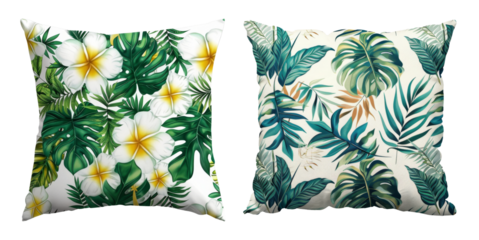 Set of the two collorfull pillows with tropical pattern on transparent background
