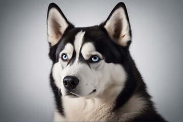 Obraz premium 'portrait siberian husky studio dog wolf breed furry animal happy indoor pet white puppy fur brown beauty young photogenic pedigreed'