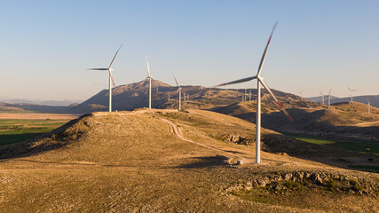 Wind turbines at the top of mountains, sustainable energy