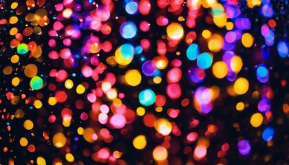 Naklejka premium 'haze background black colorful lights blurry bokeh night confettis rainbow Multicolor light city confetti raining many-coloured colourful blur holiday christmas bright'